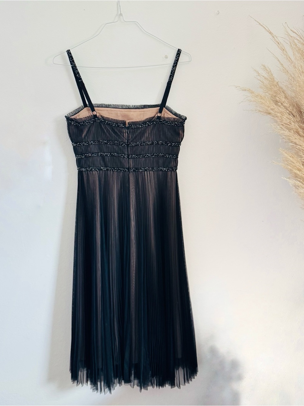 NEW BCBG Max Azria Black Pleated Beaded Tank Top Cocktail Midi Dress M - Picture 4 of 13
